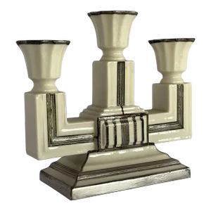 1930s Lenox Stepped Art Deco Candelabra With Sterling Silver Overlay