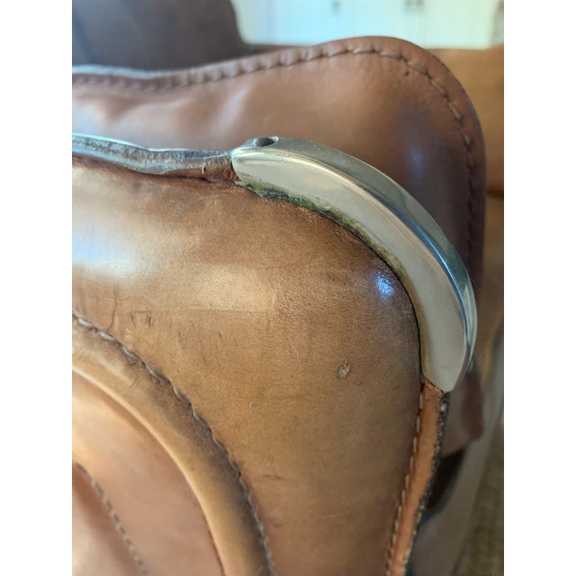 Pair Large-Scale French 1970s Cognac Saddle Leather Armchairs For Sale - Image 9 of 18