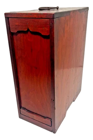 Antique Meiji Period Japanese Red Lacquer Slide Lidded 5 Tiers Storage Box