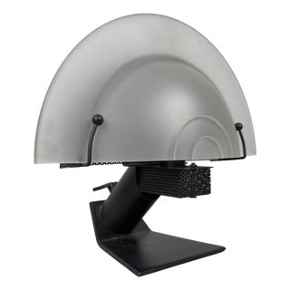 Crescent Moon Table Lamp in Opal Glass and Metal, 1980s For Sale