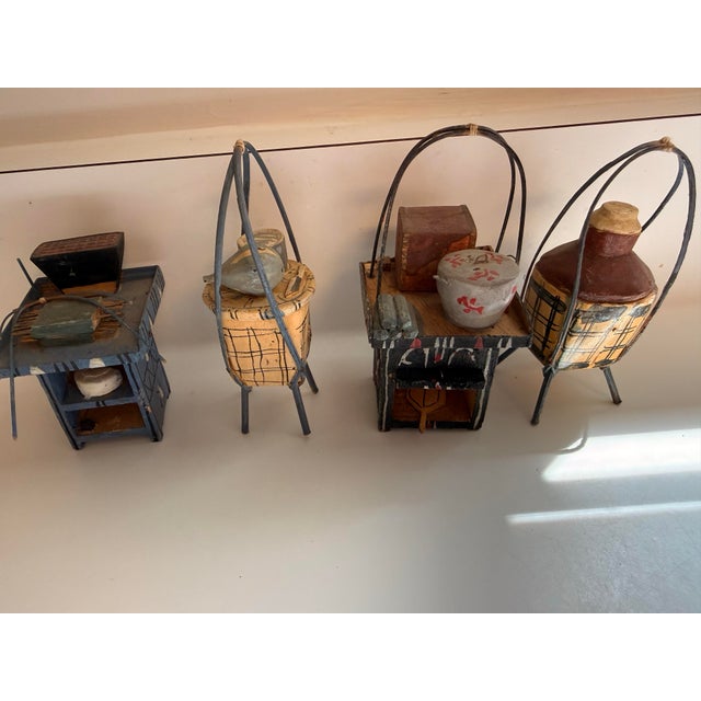Mid-Century Modern Mid-Century Modern 1964 Japanese Hand-Carved Folk Art Miniature Street Vendor Set - 5 Pieces For Sale - Image 3 of 12