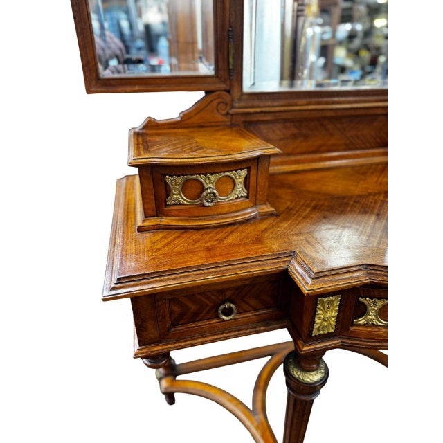 Wood Early 20th Century French Louis XVI Style Triple Mirror Vanity W/ Bronze Mounts. For Sale - Image 7 of 7