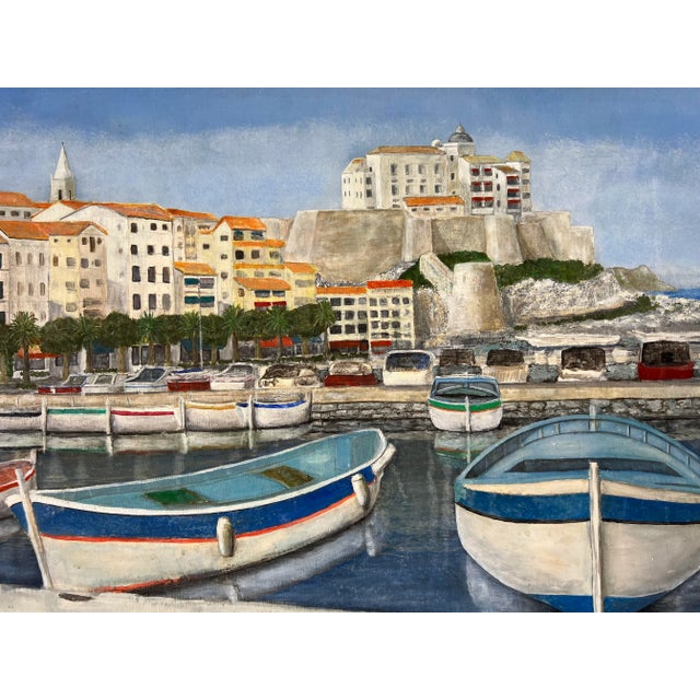 Textile Vintage Italian Fishing - Harbor Village Scene Oil Painting/ Sold For Sale - Image 7 of 10