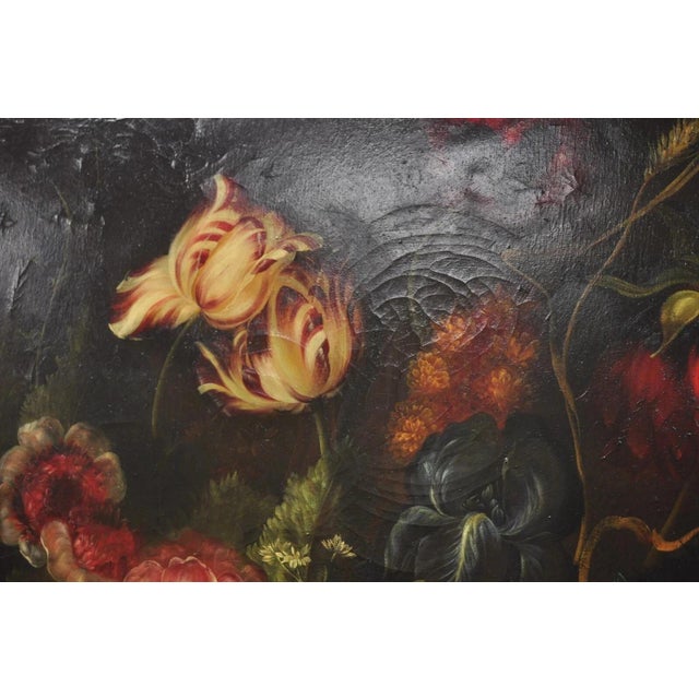 Late 20th Century Large French 58 X 70 Gold Frame Still Life Oil Painting With Bouquet of Flowers For Sale In Philadelphia - Image 6 of 12
