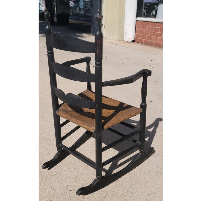 19thc Original Black Painted New England Rocking Chair For Sale - Image 4 of 5