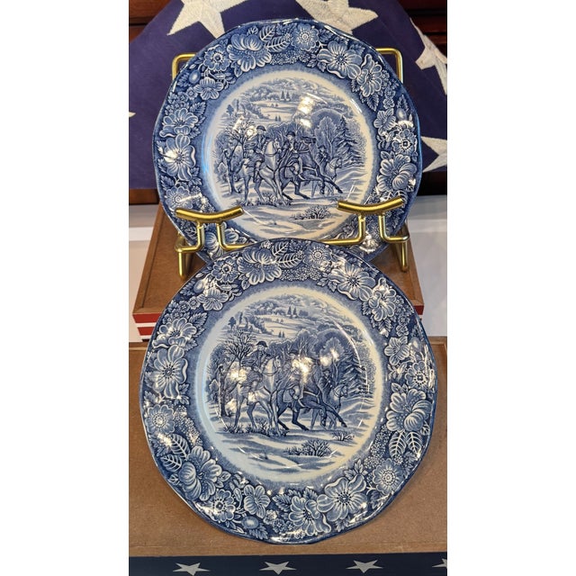 Blue 1970s Liberty Blue “Washington at Valley Forge” Plates | English Ironstone Americana Wall Decor - a Pair For Sale - Image 8 of 9