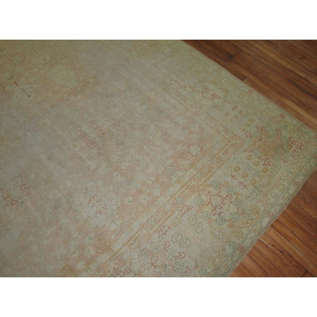 Worn Pale Peach Large Antique Turkish Oushak Rug For Sale In New York - Image 6 of 6