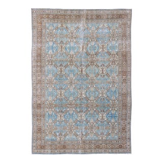 Hand Knotted Antique All-Over Pattern Persian Geometric Tabriz Rug in Blue and Taupe For Sale