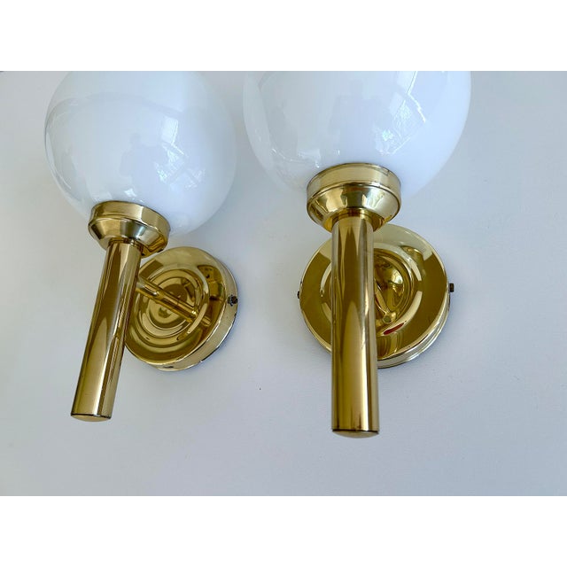 Pair of large vintage danish modern glass and brass sconces by Abo Randers Denmark Very good condition, some patina to...