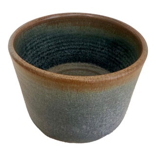 Vintage Seagrove Studio Pottery Bowl Planter, Organic Blue Green Glaze For Sale