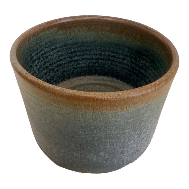 Vintage Seagrove Studio Pottery Bowl Planter, Organic Blue Green Glaze For Sale