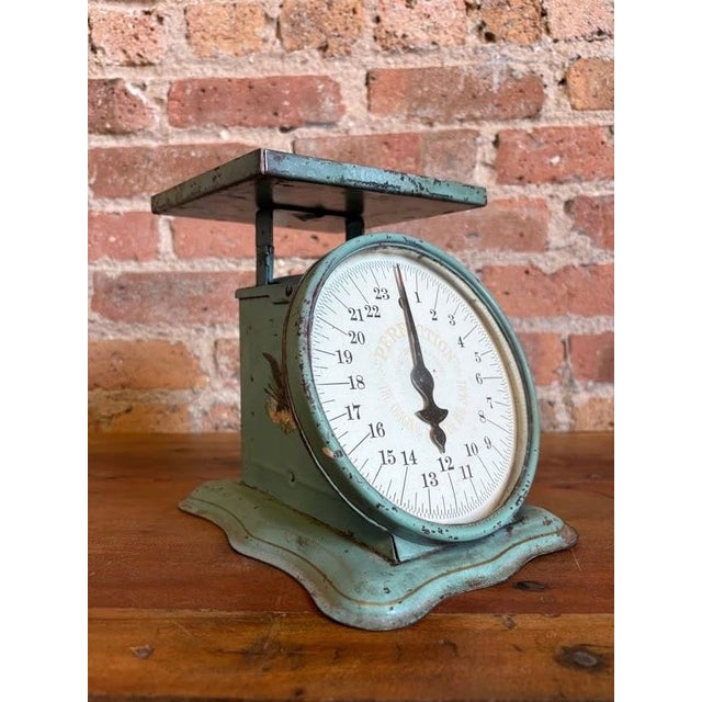 Farmhouse 1910s Slanting Dial Kitchen Scale Seafoam Green - American Cutlery Co For Sale - Image 3 of 15