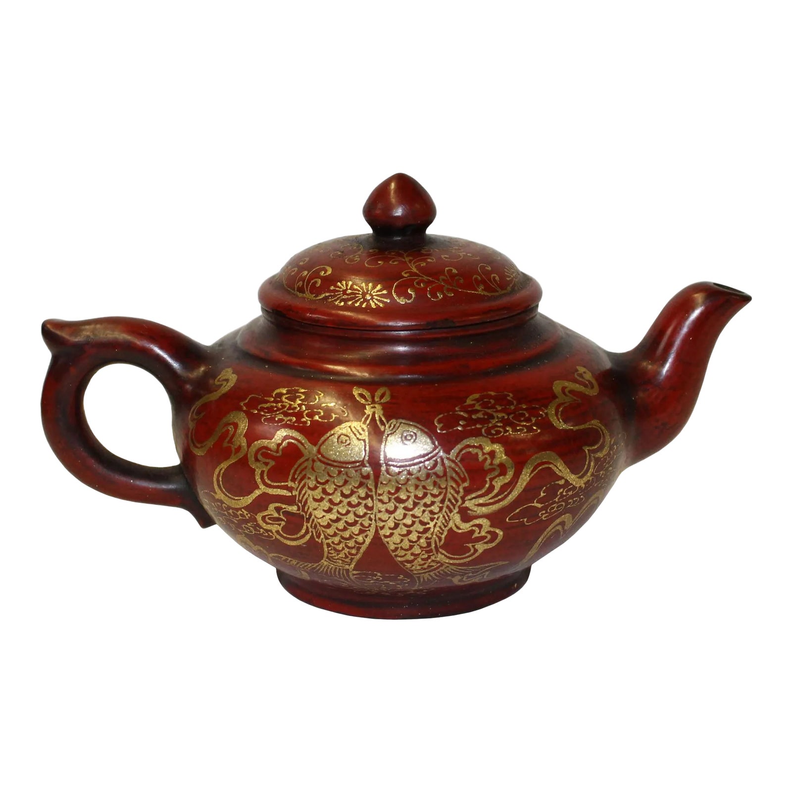 Chinese Zisha Clay Red Golden Scenery Teapot Display Chairish