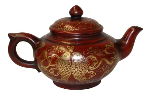 Chinese Zisha Clay Red Golden Scenery Teapot Display
