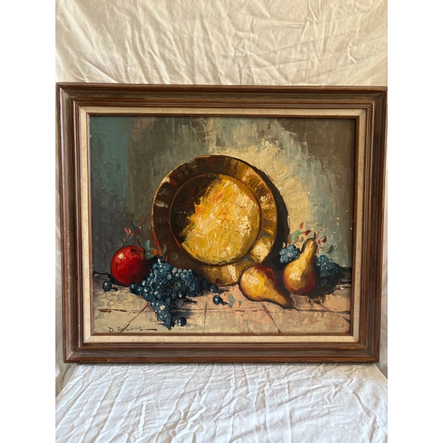 Mid-Century Modern Still Life Fruit and Platter, Impasto Oil on Canvas Signed by Artist, Framed For Sale - Image 11 of 11