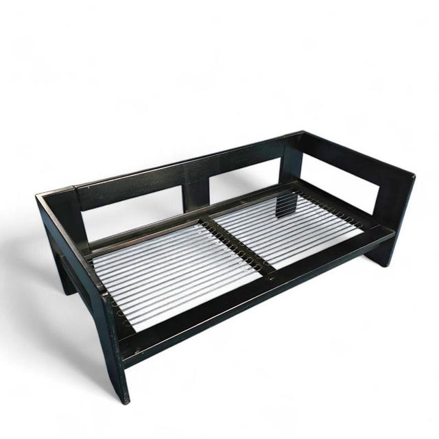 Bastiano Two-Seat Sofa in Black Wood Frame and Fabric Cushions by Afra & Tobia Scarpa for Gavina, Italy, 1960s For Sale - Image 3 of 10