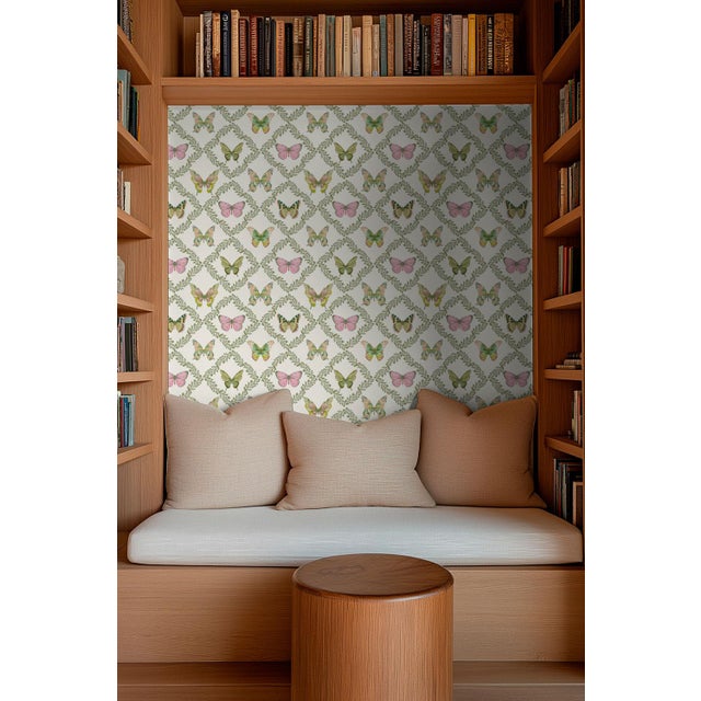 Butterfly Trellis Pastel Grasscloth Wallpaper by House Party | 6 Yards For Sale - Image 4 of 8