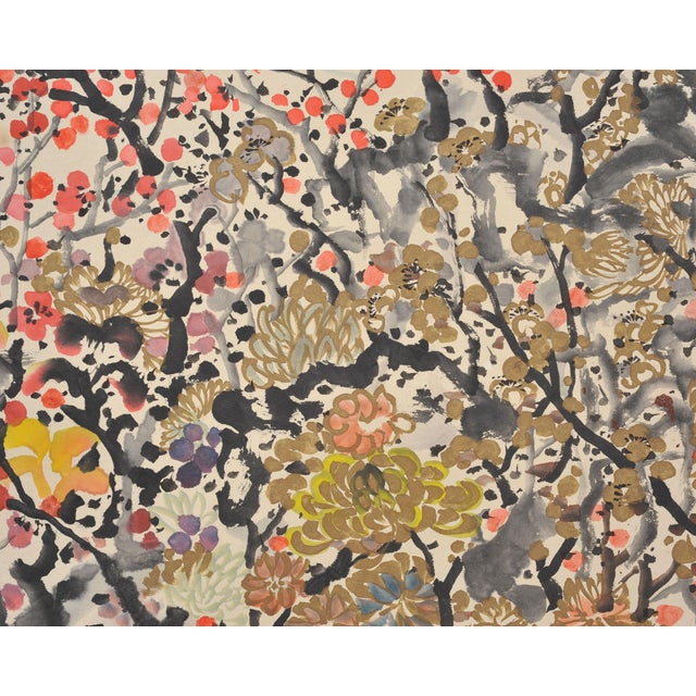 Japanese Floral and Blossom Panorama Watercolor Painting 6 Ft For Sale - Image 11 of 18