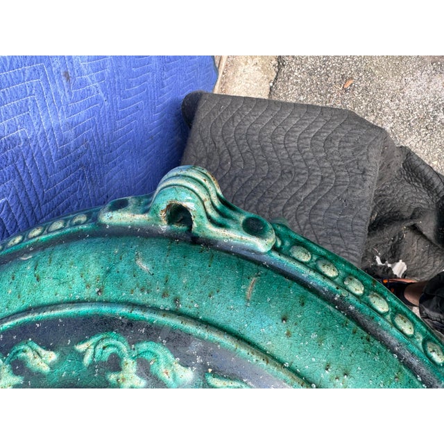 Vintage Large Glazed Green Ceramic Planter For Sale - Image 12 of 12