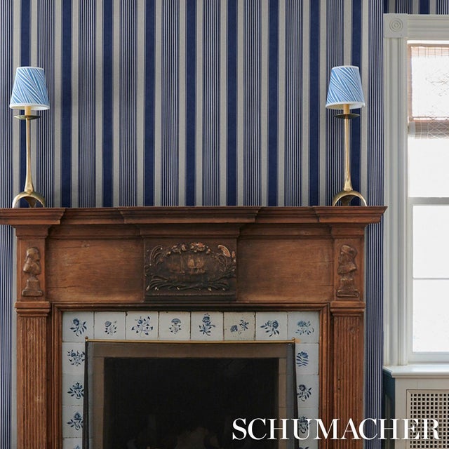 2020s Sample - Schumacher Summerville Stripe Wallcovering In Indigo For Sale - Image 5 of 6