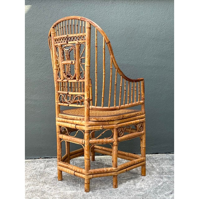 Vintage Brighton Pavilion High Back Rattan Chair For Sale - Image 10 of 12