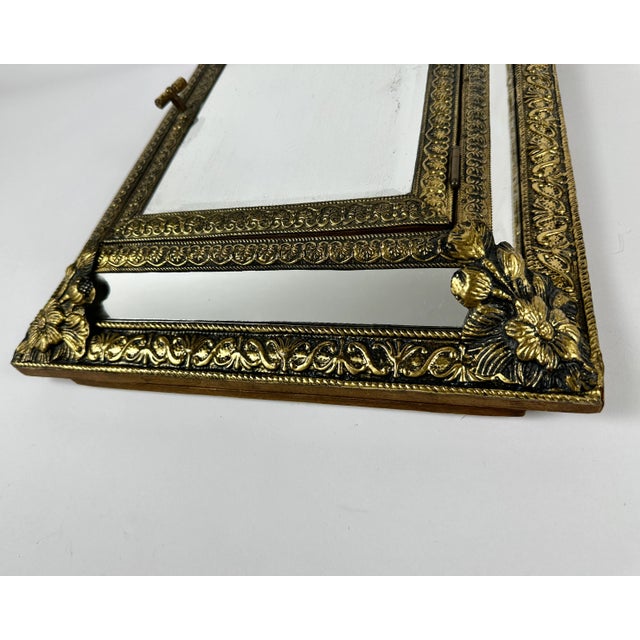 Gold Vintage Mirror with Hooks, 1930s For Sale - Image 8 of 11