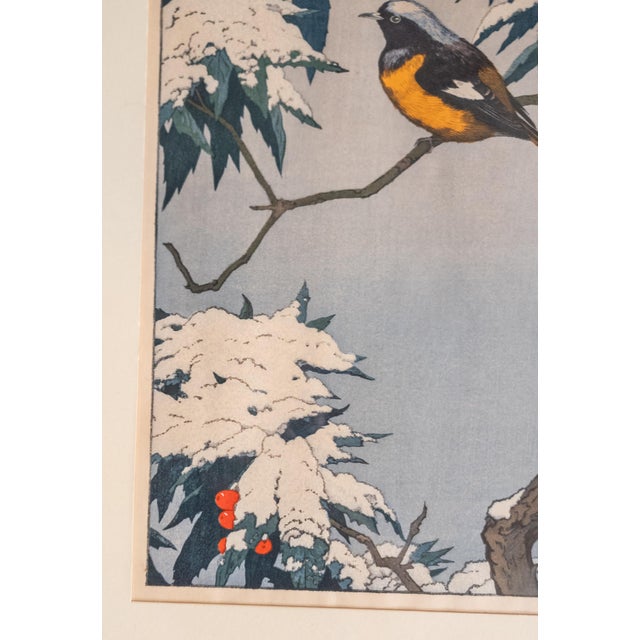 1970's Japanese Ukiyo-E Woodblock Print of Bird in Snow by Toshi Yoshida For Sale - Image 9 of 17