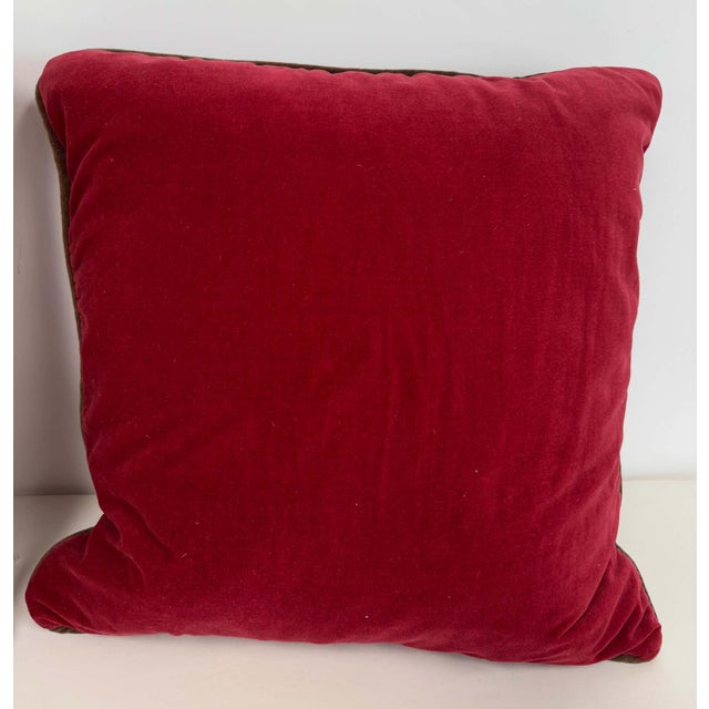 Pair of Burgundy Red Cotton Velvet Throw Pillows with Down Inserts A luxurious set of two decorative throw pillows crafted...