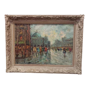 1950's Boyard French Artist Le Palais Garnier Opera House La Bastille Oil Painting