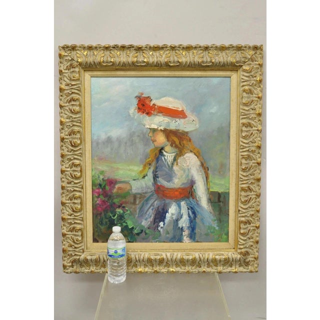 Zaza Meuli (Born 1892) Oil on Canvas Framed Impressionist Painting "Girl in Hat with Orange Bow". Item features wonderful...