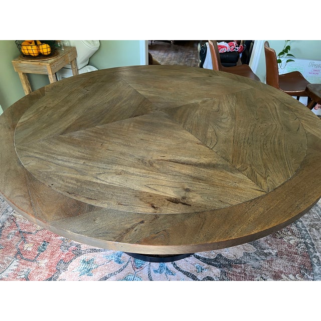 Arhaus Round Dining Table — Solid Parquet Wood Top & Iron Ring Base A spectacular heirloom-quality dining table purchased...