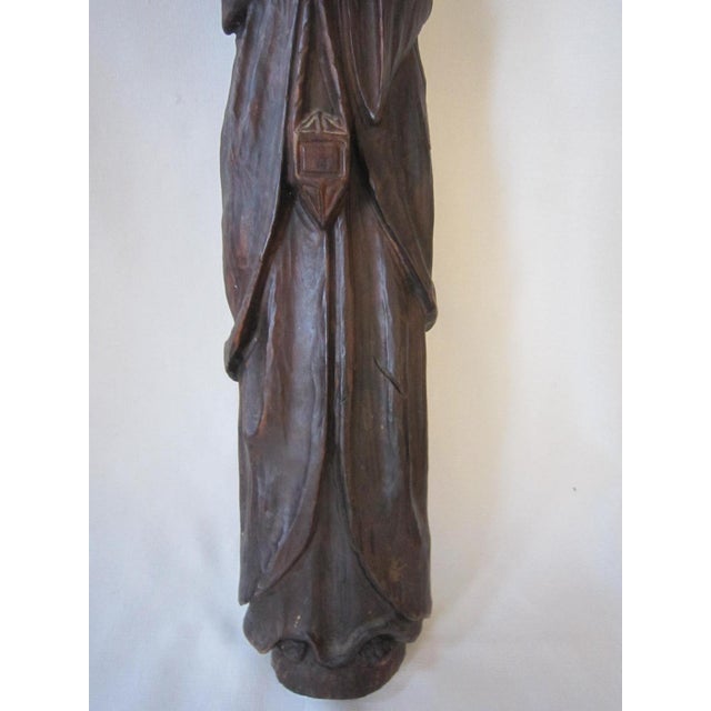 1960s Tall Chinese Carved Wood Immortal Sculpture, 33" For Sale - Image 5 of 9
