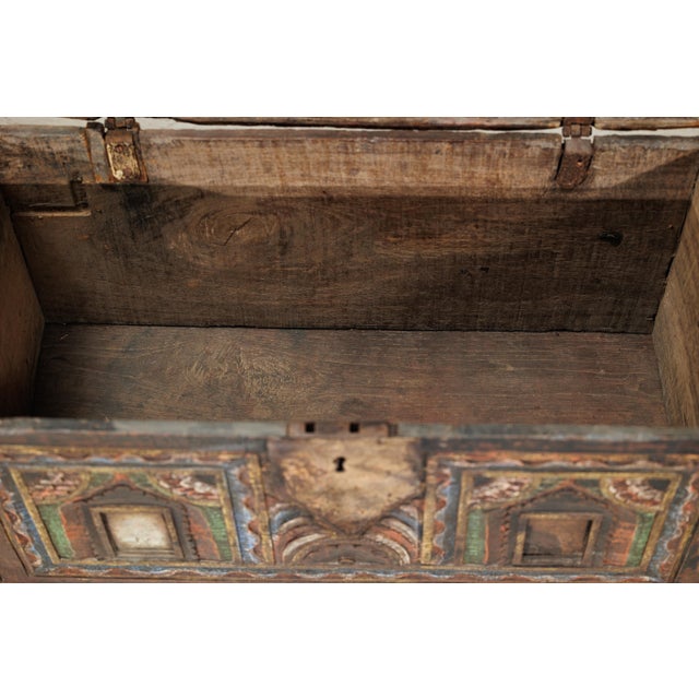 Antique Indian Painted Chest with Hinged Lid and Traces of Original Mirrors For Sale - Image 12 of 18