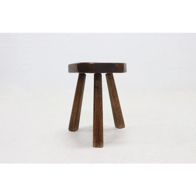 French stained pine stool from the 1950s. Both functional and decorative. Remains in very good sturdy original condition.