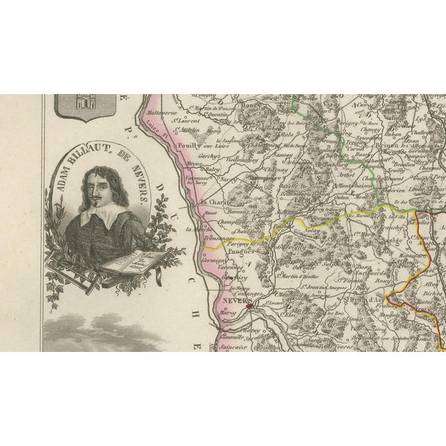 Paper Antique Map of Nièvre by Vuillemin, France, 1850 For Sale - Image 7 of 9