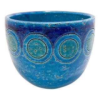 Rimini Blue Series Ceramic Bowl attributed to Aldo Landi for Bitossi, Italy, 1960s For Sale