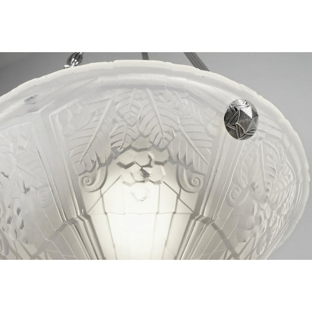 P. Maynadier French Art Deco Pendant Chandelier Circa 1930 - Frosted Glass & Nickeled Bronze For Sale - Image 11 of 11
