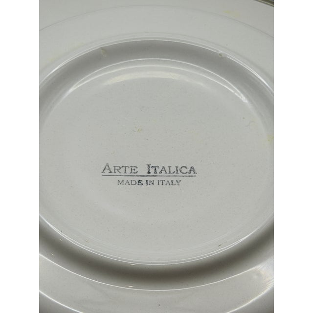 1990s Arte Italica Italian Ceramic Pasta Plates With Pewter Rim – Set of 9 For Sale - Image 4 of 6