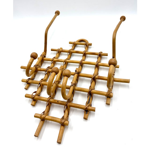 Mid-Century Modern Vintage French Bamboo & Rattan Coat & Hat Rack For Sale - Image 3 of 7