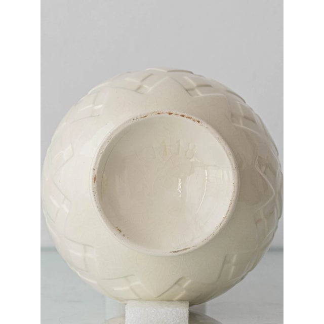 Antique Art Deco Ceramic Table Lamp with New Silk Ikat Shade by Charles Catteau For Sale - Image 9 of 11