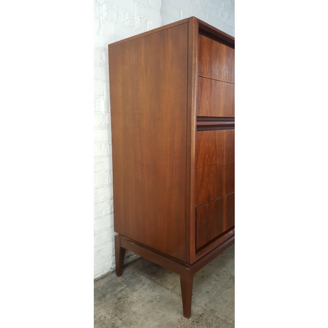 Wood Elegant Restored Original Mid Century Modern Tall Dresser Highboy United Furnituire For Sale - Image 7 of 12