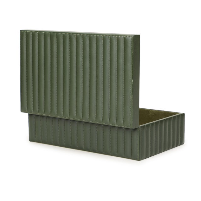 Eton Green Ribbed Vegan Leather Hospitality Grade Storage Box For Sale In Los Angeles - Image 6 of 8
