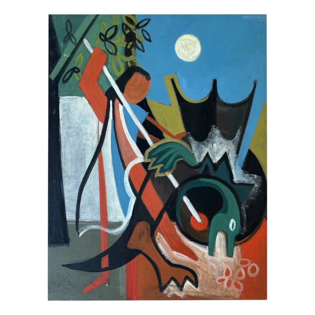 Xavier Albert Fiala, Saint Michel terrassant le Dragon, Oil on Wood For Sale