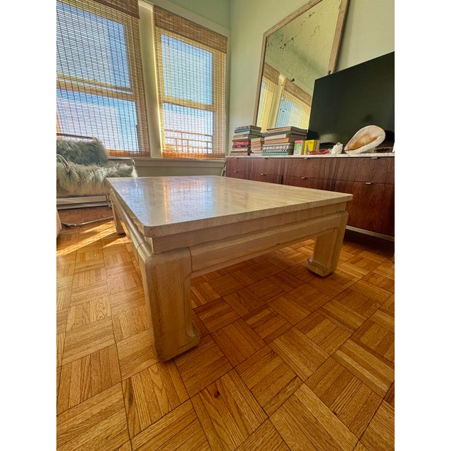 Late 20th Century 1970s Karl Springer Style Ming-Base Travertine Coffee Table For Sale - Image 5 of 6