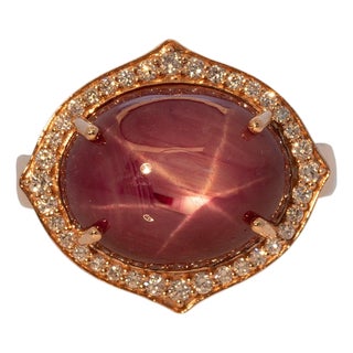 12Ct Star Ruby Ring With Natural Diamond Accents: Solid 14k Gold, Size 6.75 For Sale