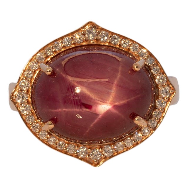 12Ct Star Ruby Ring With Natural Diamond Accents: Solid 14k Gold, Size 6.75 For Sale