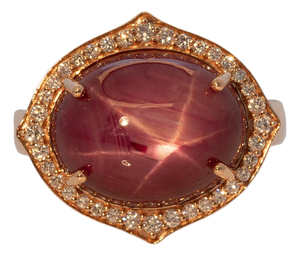 12Ct Star Ruby Ring With Natural Diamond Accents: Solid 14k Gold, Size 6.75
