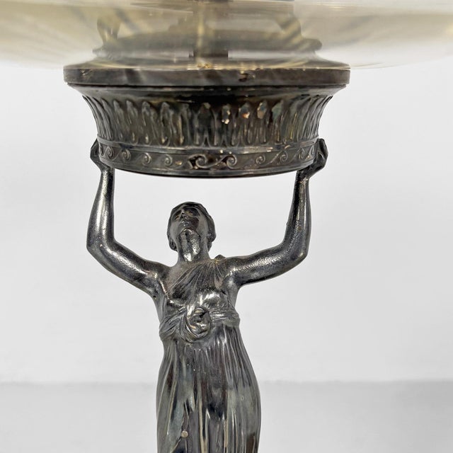 Silver Art Nouveau Italian Silver-Plated Metal and Glass Sculptural Centrepiece, 1930s For Sale - Image 8 of 16