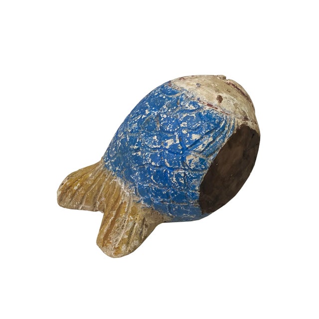 Rustic Handcrafted Rustic Solid Raw Wood Abstract Round Body Blow Fish Sculpture For Sale - Image 3 of 6