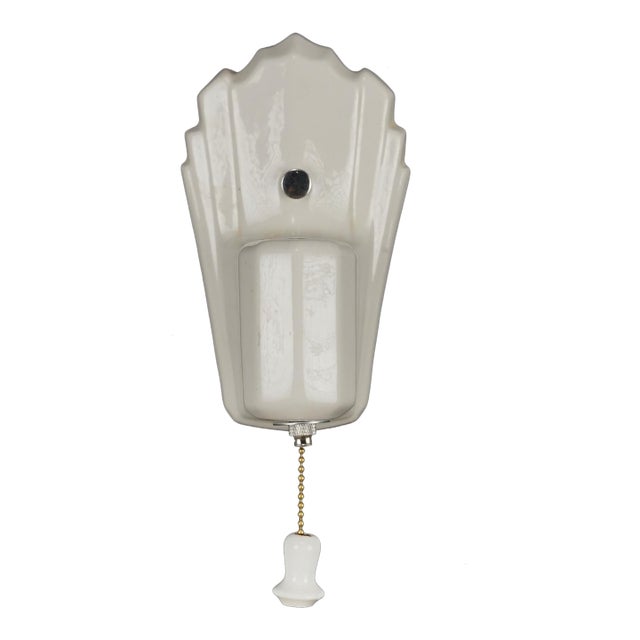 Restored Art Deco White Porcelain Wall Sconce With Pull Chain For Sale